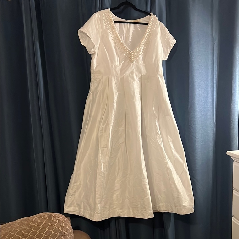 Casual Wedding Dress with Pearl Detailing